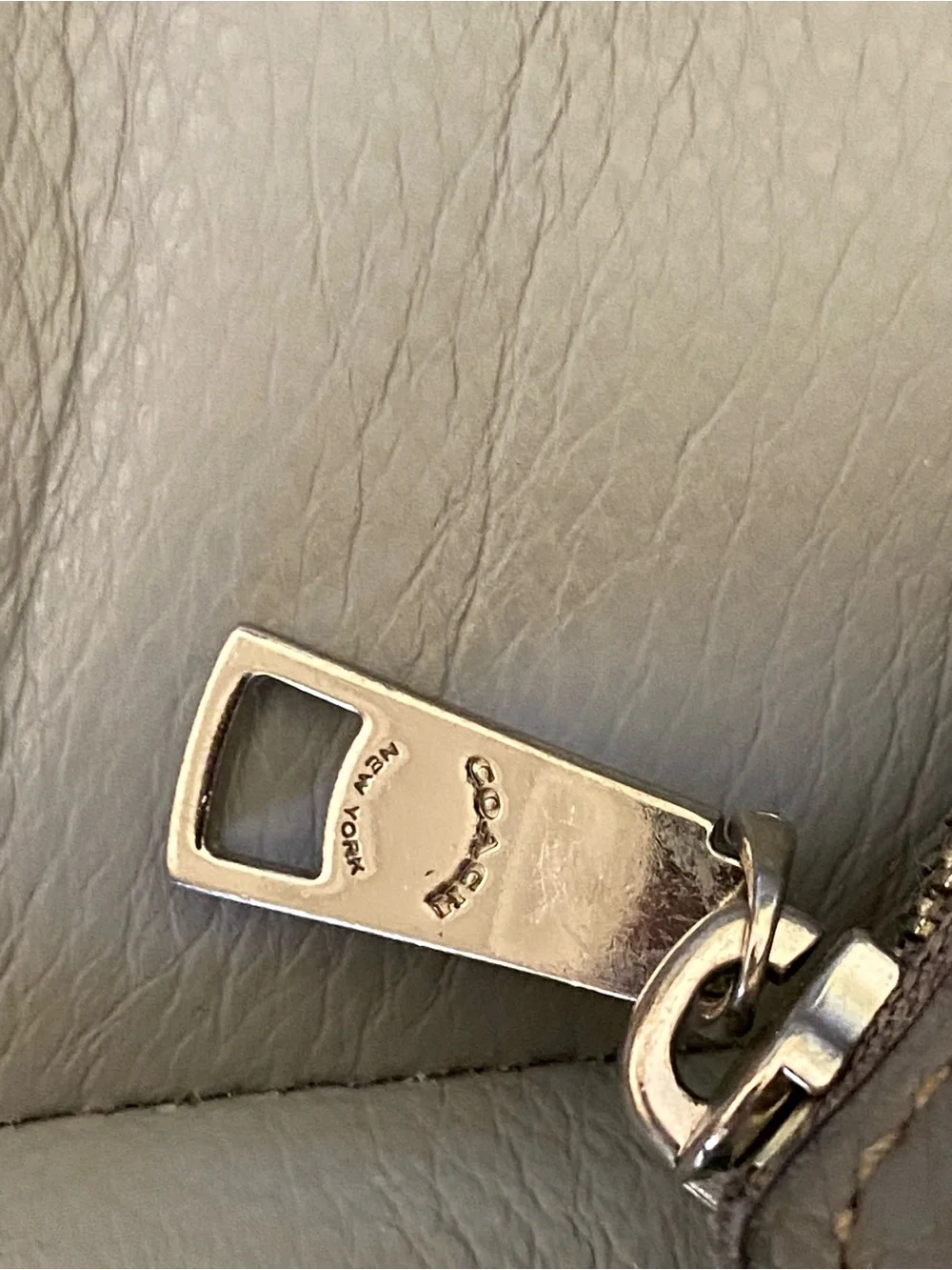 Coach Pebble Leather Crossbody Bag in Gray with Chain-Accent Strap